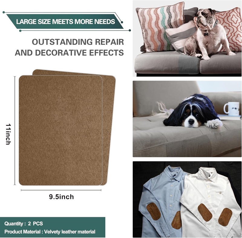 Azobur Couch Patch Repair Fabric,Microfiber Fabric, Self-Adhesive, for Sofa Repair and Upholstery, 2 Pieces, 9.5 x 11 inches (Brown) - Image 2